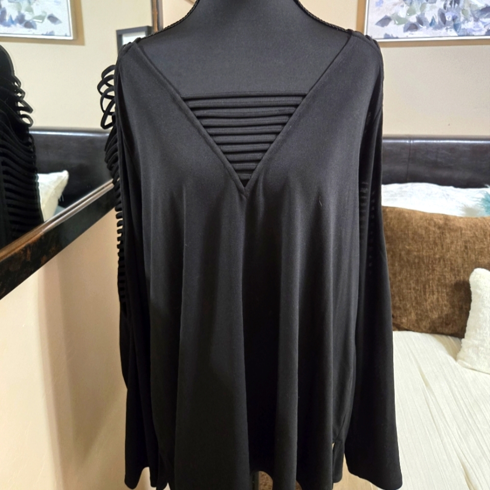 Elegant Black Women's Top With Slits On Arms . Size XL NWOT Never Worn!